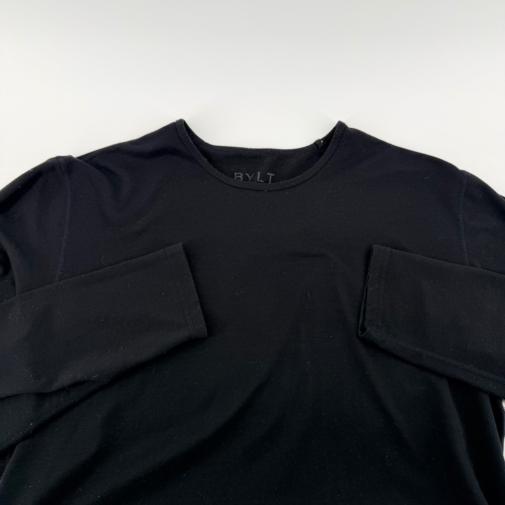 BYLT Basics Drop Cut Long‎ Sleeve Shirt Athletic Fit Curved Hem Large Black